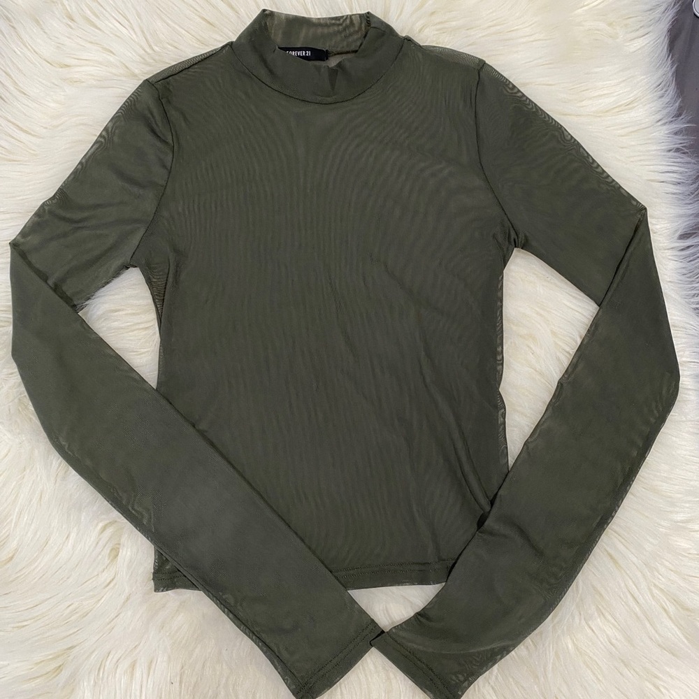 (Forever 21) Mesh Green Long Sleeve Top